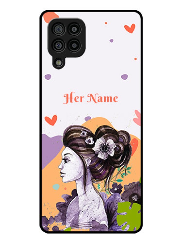 Custom Galaxy F22 Personalized Glass Phone Case - Woman And Nature Design