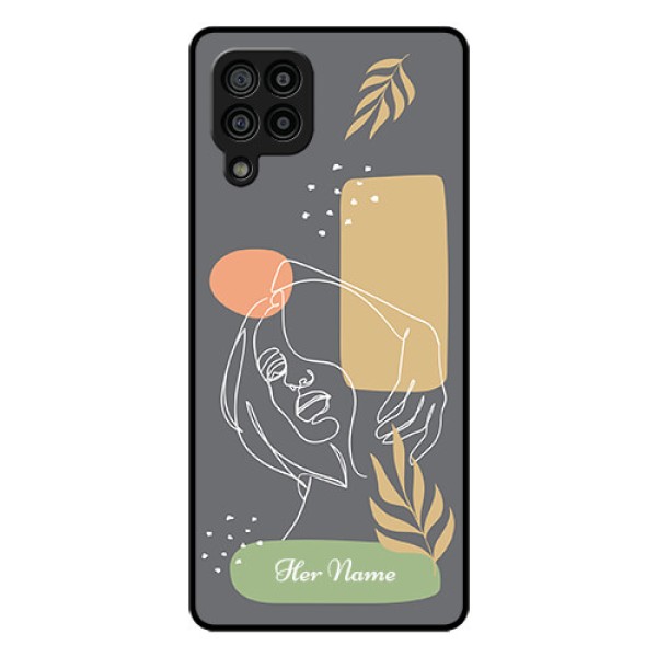 Galaxy F22 Custom Glass Phone Case - Gazing Woman line art Design