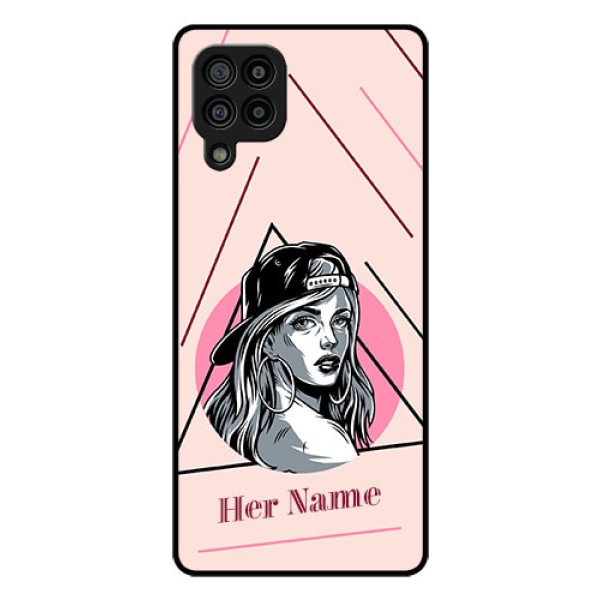 Galaxy F22 Personalized Glass Phone Case - Rockstar Girl Design