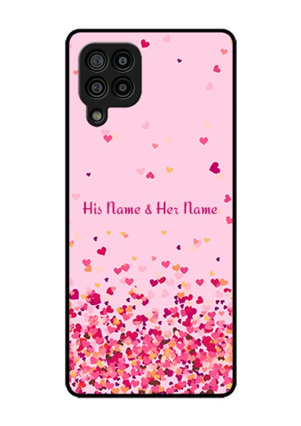 Galaxy F22 Photo Printing on Glass Case - Floating Hearts Design