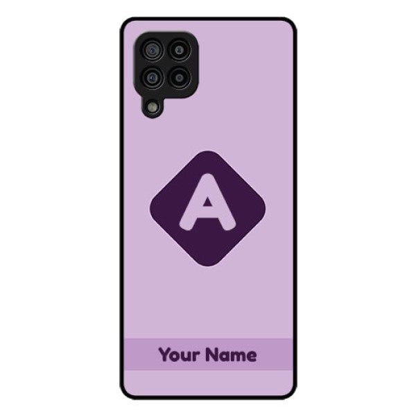 Galaxy F22 Custom Glass Mobile Case - Custom Letter in curved badge Design Galaxy F22 Custom Glass Mobile Case - Custom Letter in curved badge Design