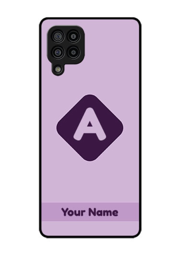 Galaxy F22 Custom Glass Mobile Case - Custom Letter in curved badge Design