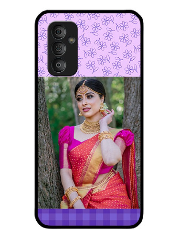 Custom Galaxy F23 5G Custom Glass Phone Case - Purple Floral Design