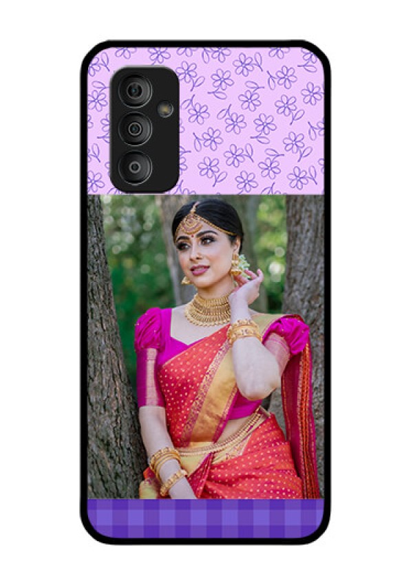 Galaxy F23 5G Custom Glass Phone Case - Purple Floral Design