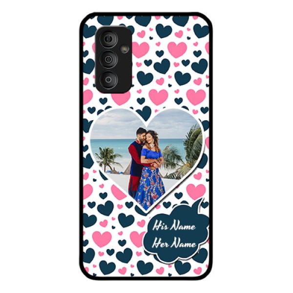 Galaxy F23 5G Custom Glass Phone Case - Pink & Blue Heart Design