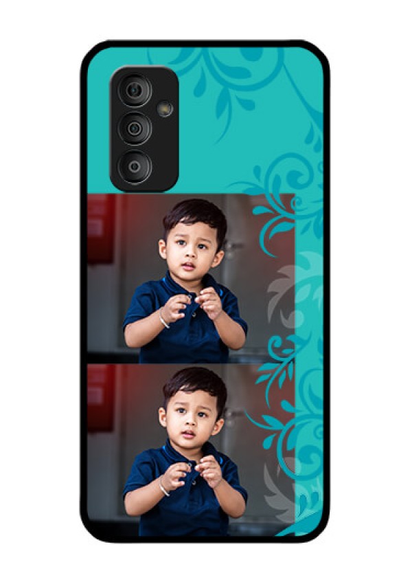 Galaxy F23 5G Personalized Glass Phone Case - with Photo and Green Floral Design