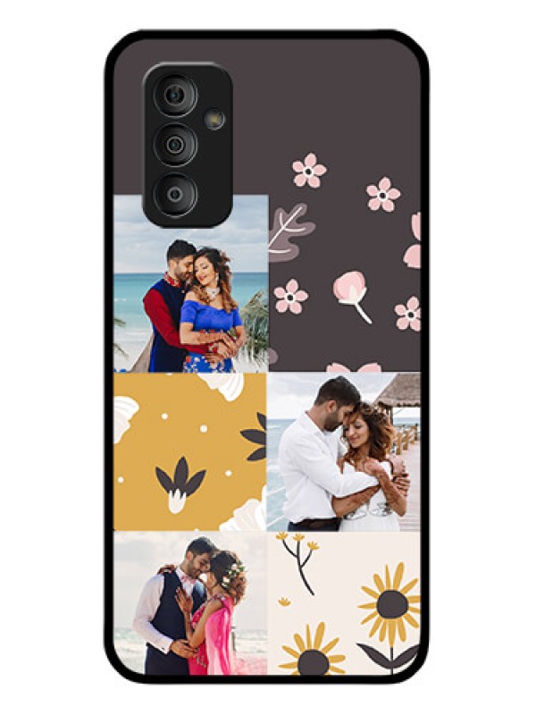Custom Galaxy F23 5G Photo Printing on Glass Case - 3 Images with Floral Design
