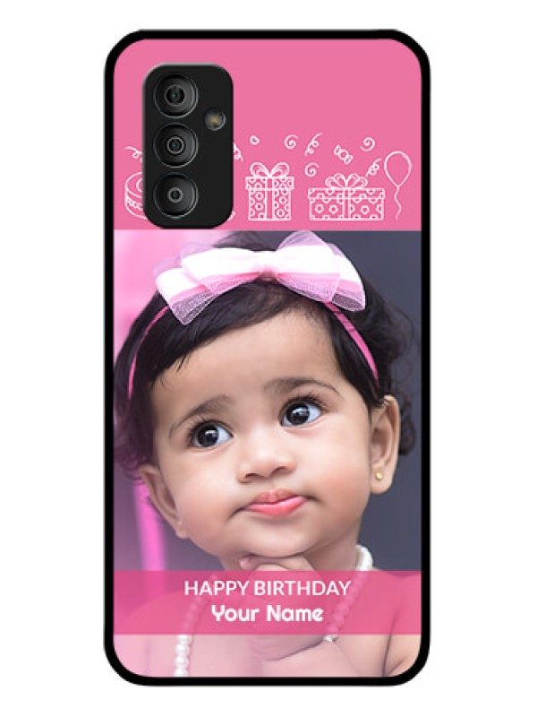 Custom Galaxy F23 5G Photo Printing on Glass Case - with Birthday Line Art Design