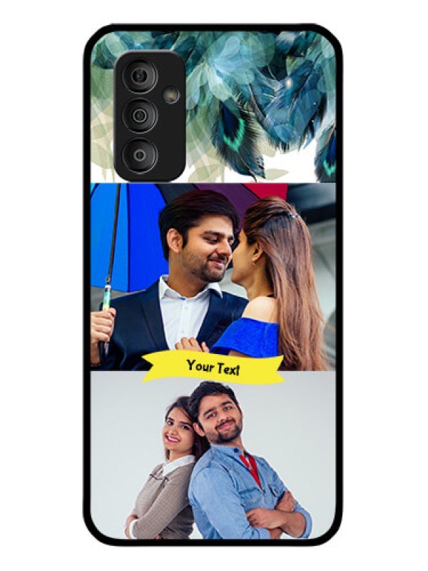 Custom Galaxy F23 5G Personalized Glass Phone Case - Image with Boho Peacock Feather Design