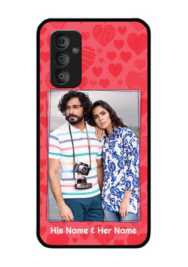 Galaxy F23 5G Photo Printing on Glass Case - with Red Heart Symbols Design