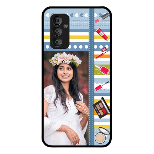 Galaxy F23 5G Personalized Glass Phone Case - Makeup Icons Design