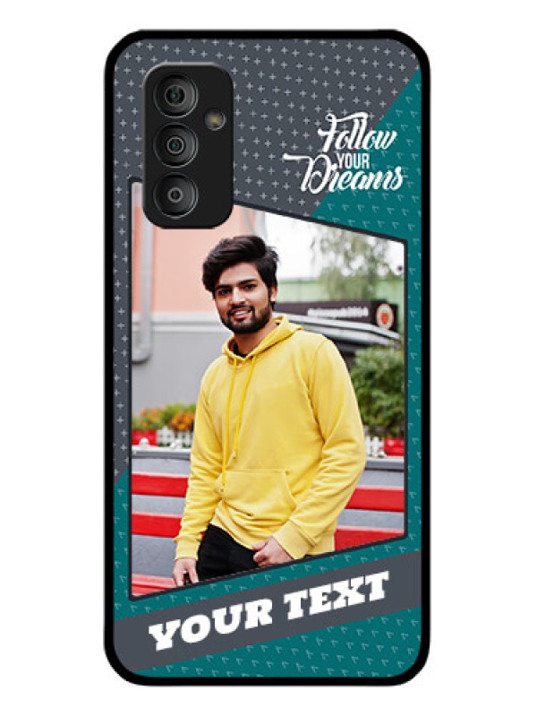 Custom Galaxy F23 5G Personalized Glass Phone Case - Background Pattern Design with Quote