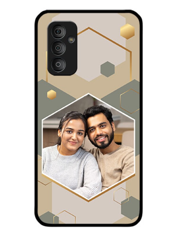 Custom Galaxy F23 Photo Printing on Glass Case - Stylish Hexagon Pattern Design