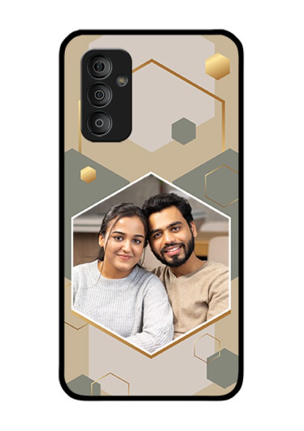 Galaxy F23 Photo Printing on Glass Case - Stylish Hexagon Pattern Design