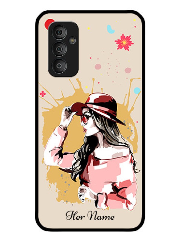 Custom Galaxy F23 Photo Printing on Glass Case - Women with pink hat Design