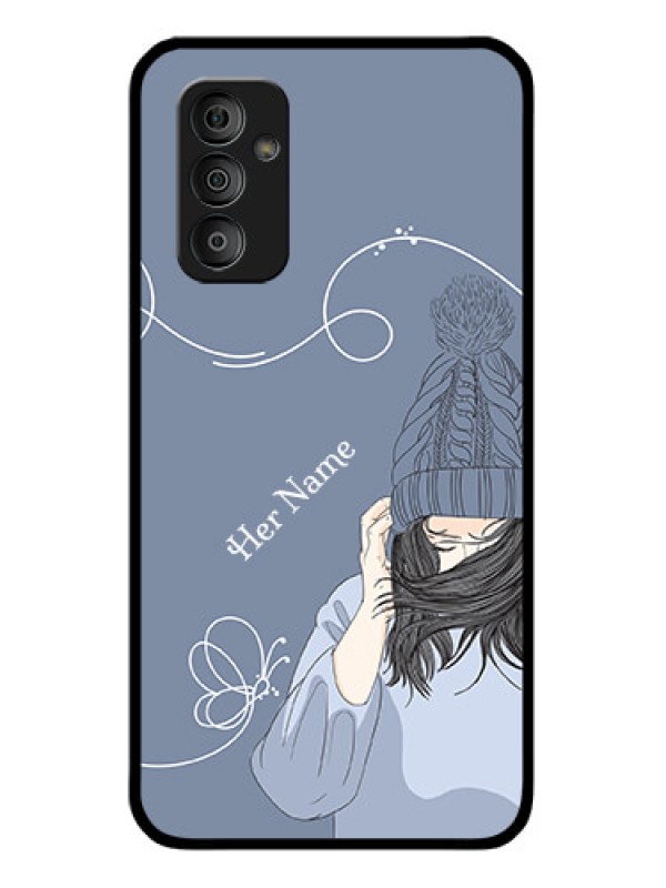 Custom Galaxy F23 Custom Glass Mobile Case - Girl in winter outfit Design