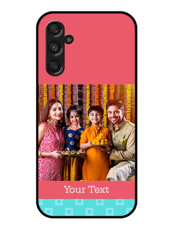 Custom Galaxy F34 5G Custom Glass Phone Case - Peach & Blue Color Design