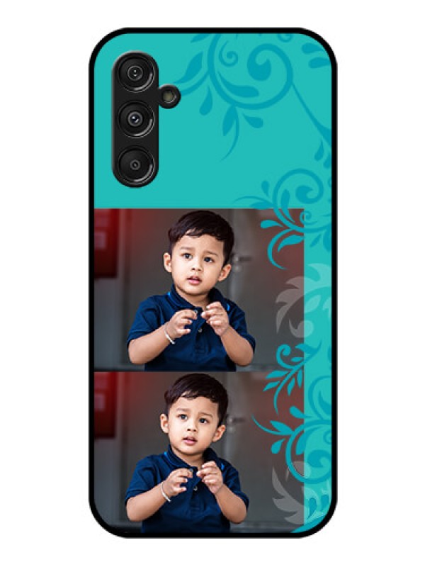 Custom Galaxy F34 5G Custom Glass Phone Case - With Photo And Green Floral Design