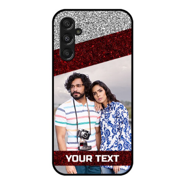 Galaxy F34 5G Custom Glass Phone Case - Image Holder With Glitter Strip Design Galaxy F34 5G Custom Glass Phone Case - Image Holder With Glitter Strip Design