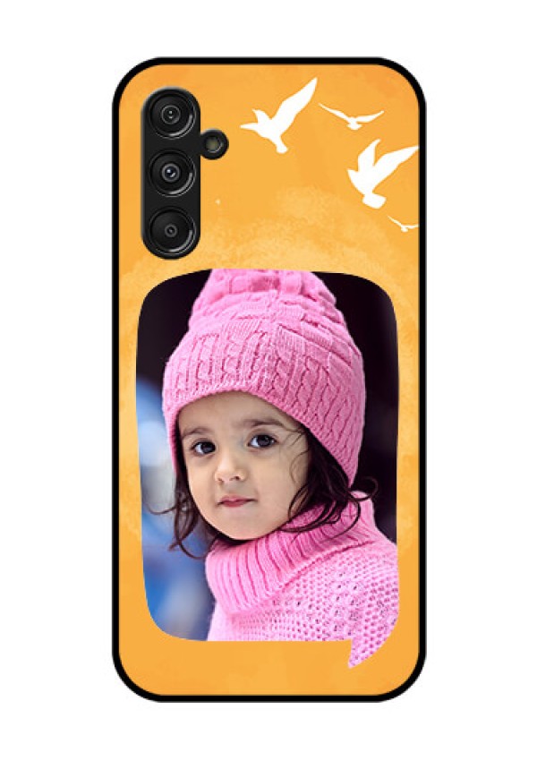 Galaxy F34 5G Custom Glass Phone Case - Water Color Design With Bird Icons