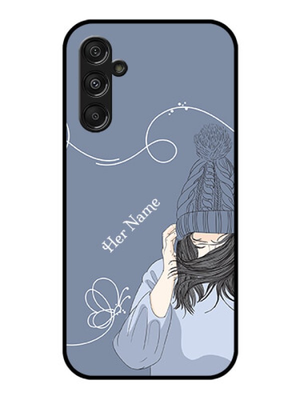 Custom Galaxy F34 5G Custom Glass Phone Case - Girl In Winter Outfit Design