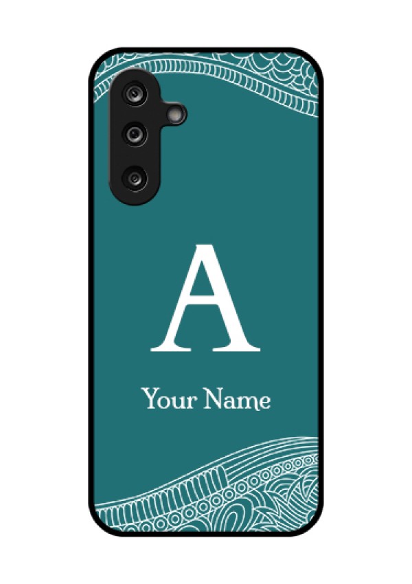 Samsung Galaxy F36 5G Custom Glass Phone Case - Line Art Pattern With Custom Name Design