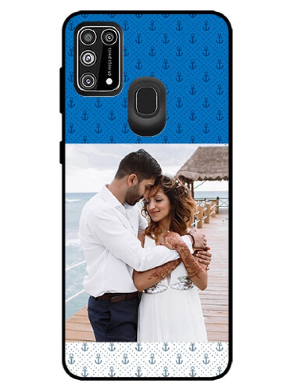 Custom Galaxy F41 Photo Printing on Glass Case  - Blue Anchors Design