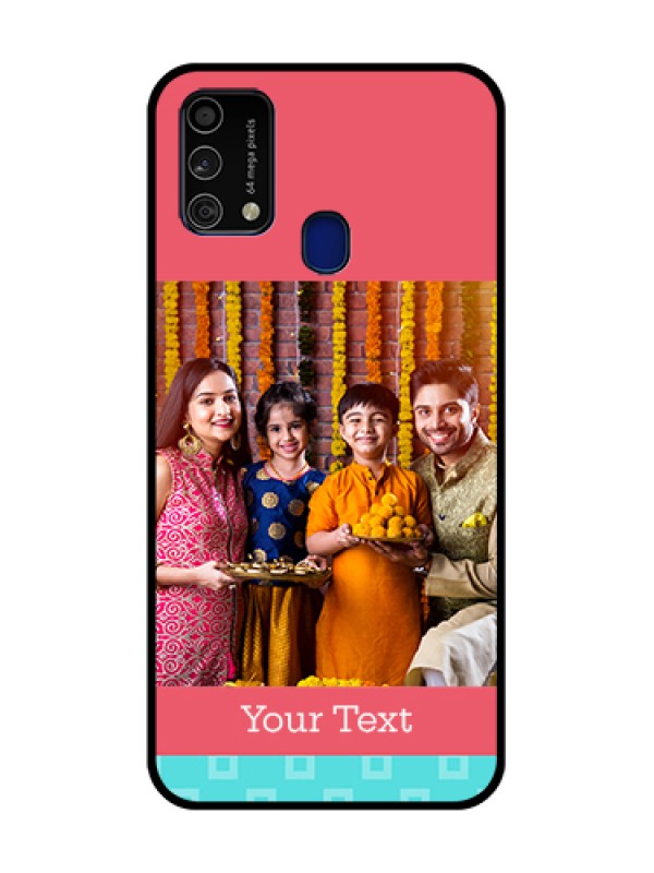 Custom Galaxy F41 Personalized Glass Phone Case  - Peach & Blue Color Design