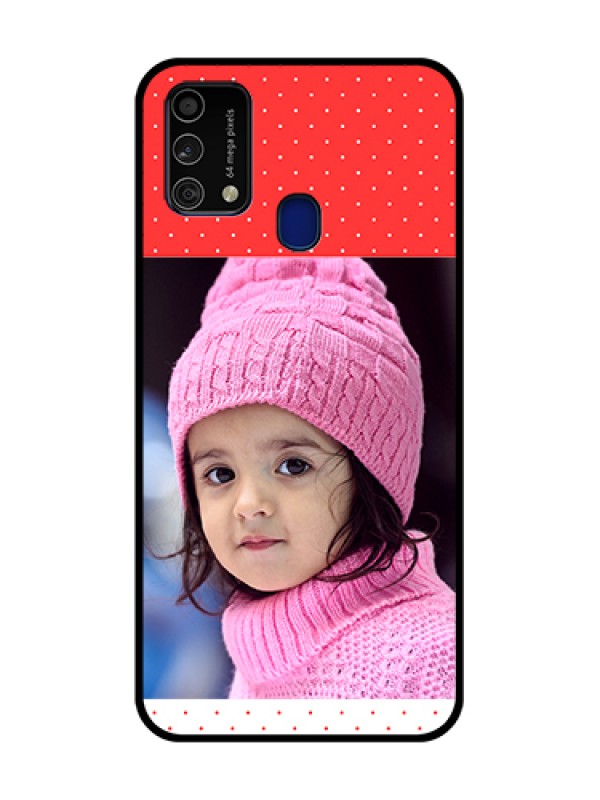 Custom Galaxy F41 Photo Printing on Glass Case  - Red Pattern Design