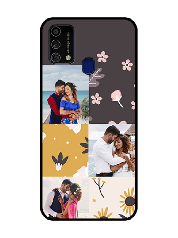 Custom Galaxy F41 Photo Printing on Glass Case  - 3 Images with Floral Design