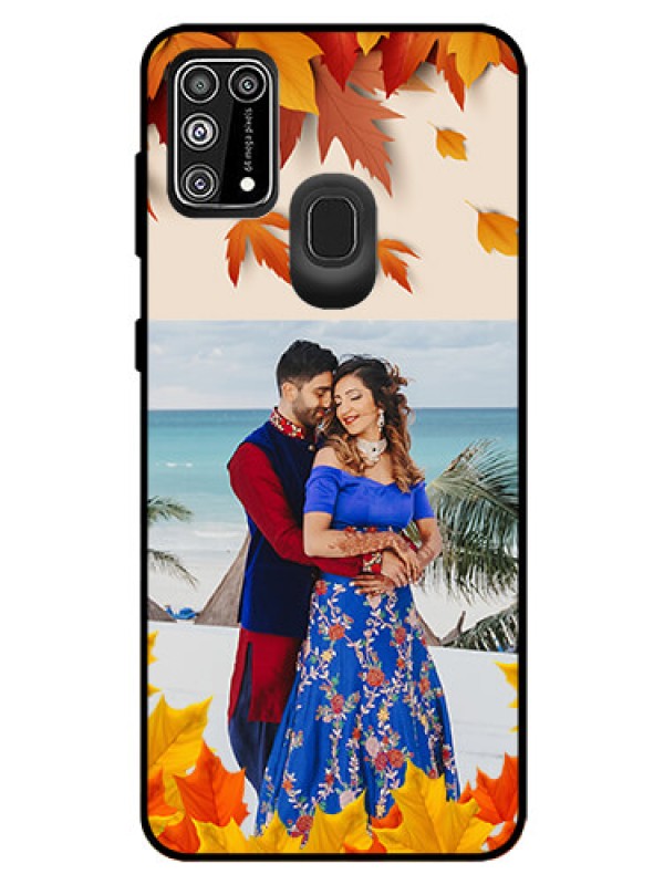 Custom Galaxy F41 Photo Printing on Glass Case  - Autumn Maple Leaves Design