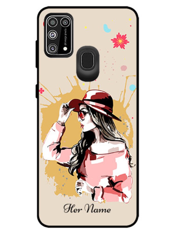 Custom Galaxy F41 Photo Printing on Glass Case - Women with pink hat Design