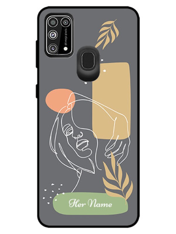 Custom Galaxy F41 Custom Glass Phone Case - Gazing Woman line art Design