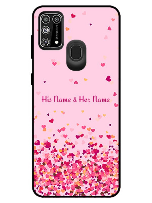 Custom Galaxy F41 Photo Printing on Glass Case - Floating Hearts Design