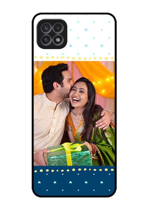 Galaxy F42 5G Personalized Glass Phone Case  - White and Blue Abstract Design
