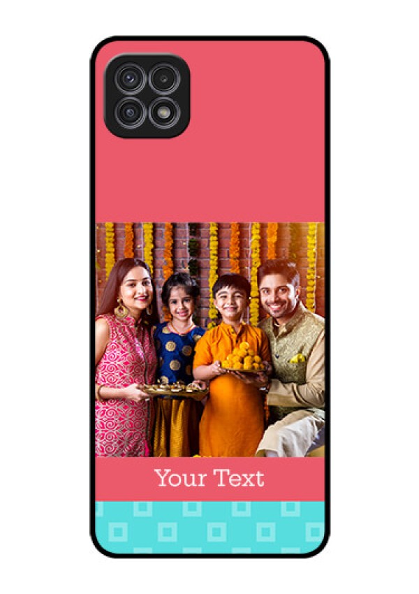 Galaxy F42 5G Personalized Glass Phone Case  - Peach & Blue Color Design