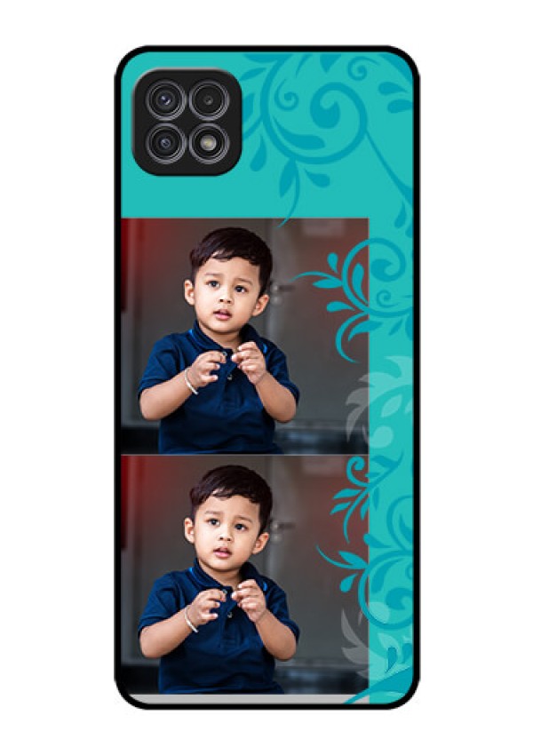 Galaxy F42 5G Personalized Glass Phone Case  - with Photo and Green Floral Design 