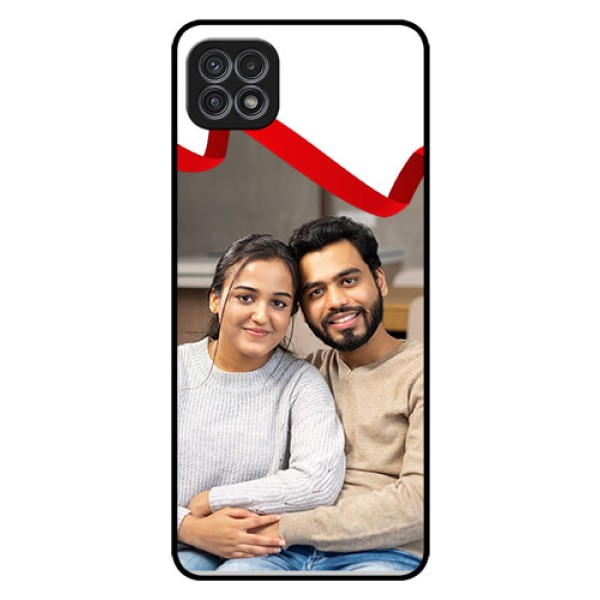 Galaxy F42 5G Photo Printing on Glass Case  - Red Ribbon Frame Design