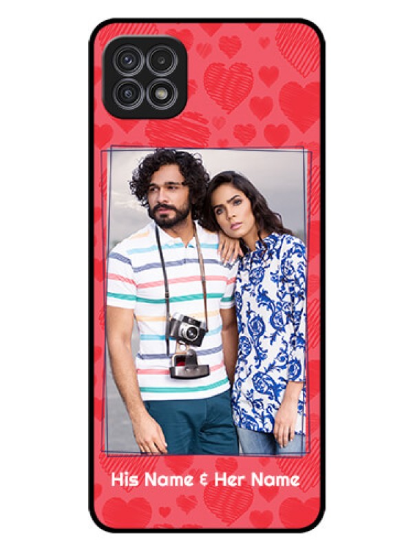 Custom Galaxy F42 5G Photo Printing on Glass Case  - with Red Heart Symbols Design