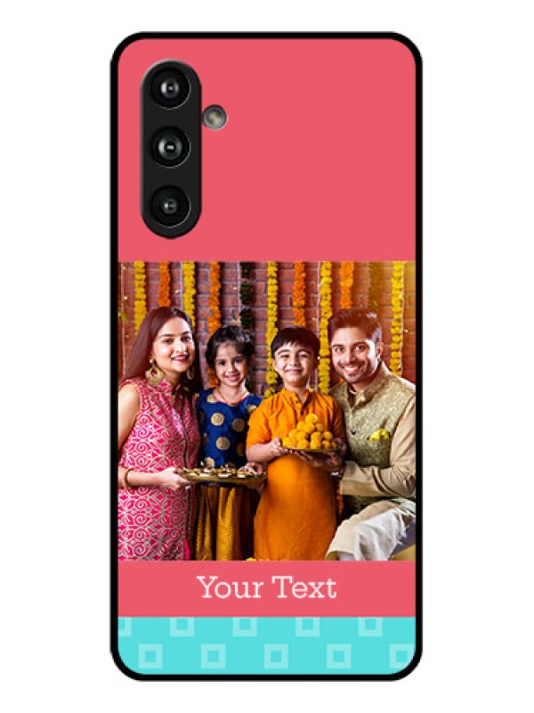 Custom Samsung Galaxy F54 5G Custom Glass Phone Case - Peach & Blue Color Design