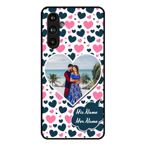 Samsung Galaxy F54 5G Custom Glass Phone Case - Pink & Blue Heart Design