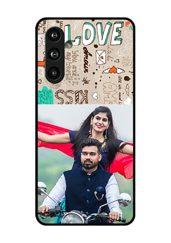 Samsung Galaxy F54 5G Custom Glass Phone Case - Love Doodle Pattern