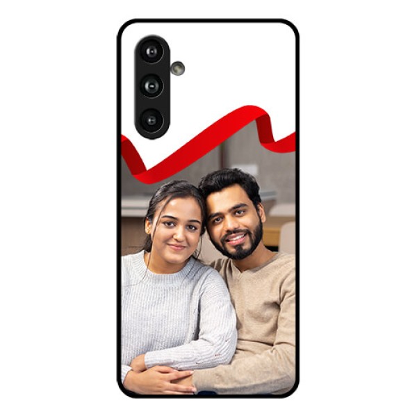 Samsung Galaxy F54 5G Custom Glass Phone Case - Red Ribbon Frame Design