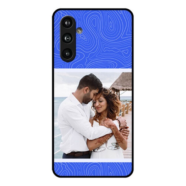 Samsung Galaxy F54 5G Custom Glass Phone Case - Curved Line Art With Blue And White Design Samsung Galaxy F54 5G Custom Glass Phone Case - Curved Line Art With Blue And White Design
