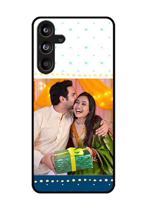 Samsung Galaxy F55 5G Custom Glass Phone CaseWhite And Blue Abstract Design