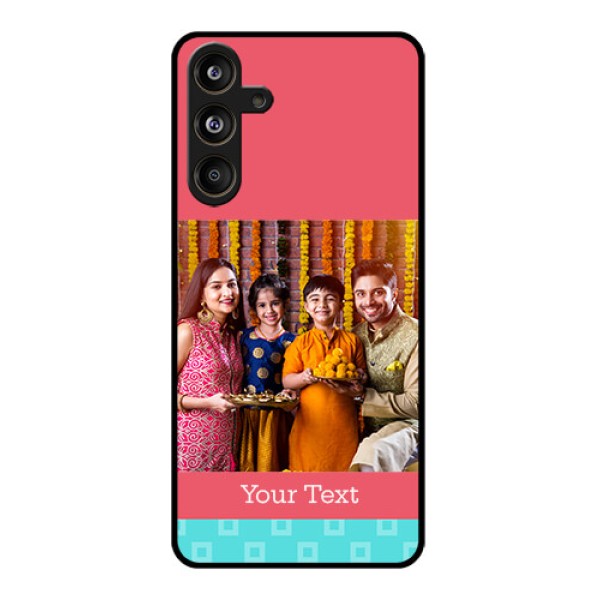 Samsung Galaxy F55 5G Custom Glass Phone CasePeach and Blue Color Design Samsung Galaxy F55 5G Custom Glass Phone CasePeach and Blue Color Design