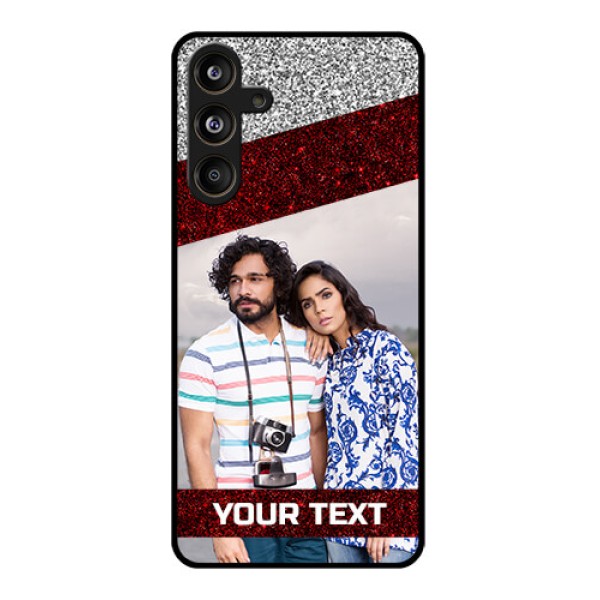 Samsung Galaxy F55 5G Custom Glass Phone CaseImage Holder With Glitter Strip Design Samsung Galaxy F55 5G Custom Glass Phone CaseImage Holder With Glitter Strip Design