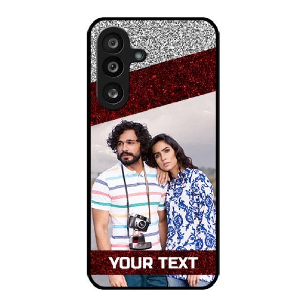 Samsung Galaxy F56 5G Custom Glass Phone Case - Image Holder With Glitter Strip Design Samsung Galaxy F56 5G Custom Glass Phone Case - Image Holder With Glitter Strip Design