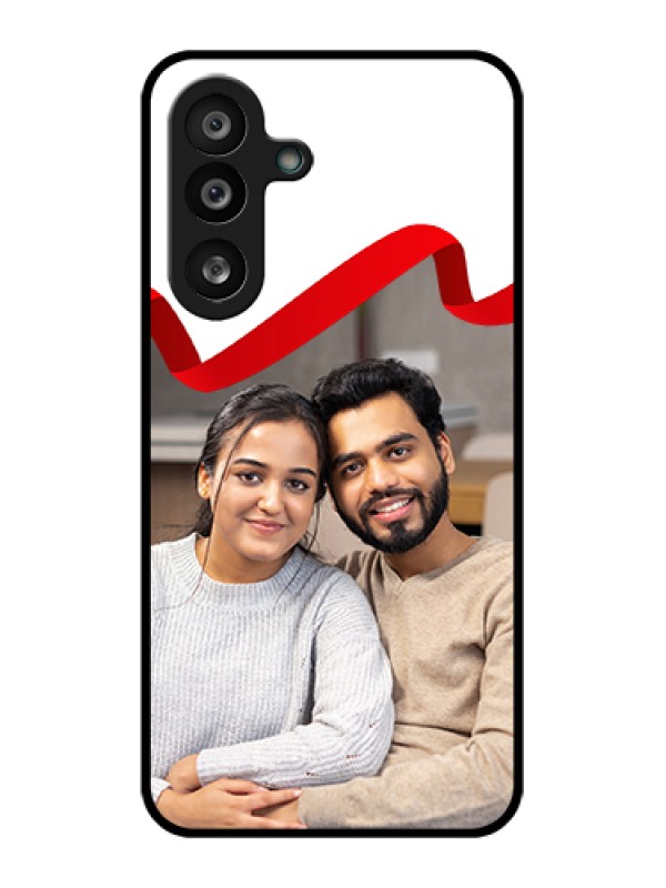 Custom Samsung Galaxy F56 5G Custom Glass Phone Case - Red Ribbon Frame Design
