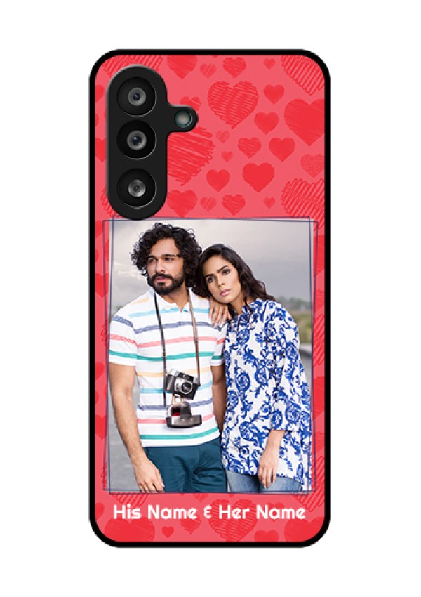 Samsung Galaxy F56 5G Custom Glass Phone Case - With Red Heart Symbols Design